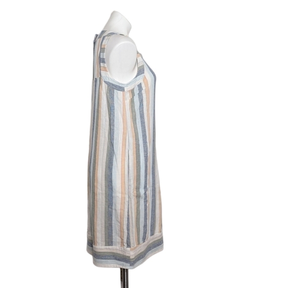 Multi Color Vertical Stripe Lined Sleeveless Dress with Keyhole Back Button Side - Picture 5 of 13